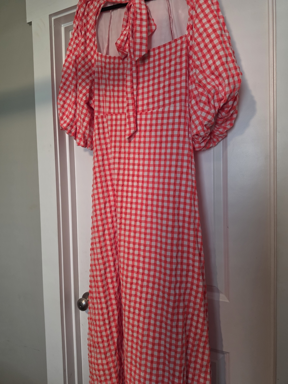 Red Gingham Puff-Sleeve Dress